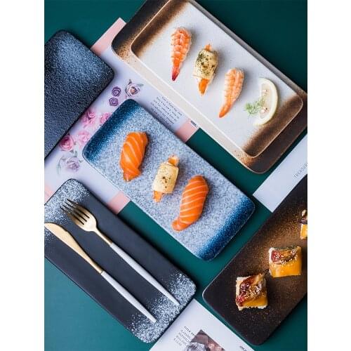 7.5/10/12 inches Ceramics Rectangular Japanese Cuisine Sushi Salmon Plate Porcelain Western Food Snack Dish Household Tableware