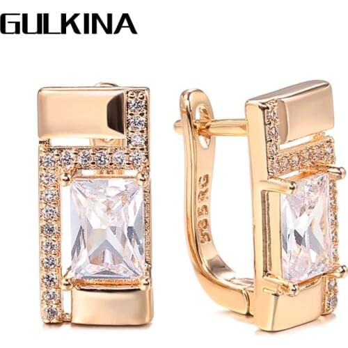 Gulkina Classic Drop Earrings 585 Rose Gold White Natural Zircon Earrings For Women Engagement Wedding Jewelry Gifts