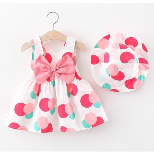 2 Piece Baby Girl Clothing Set Children Beach Vest Skirt Newborn Infants Dresses Summer Colorful Dot Knitted Sunhat 1 2 3 4 Year