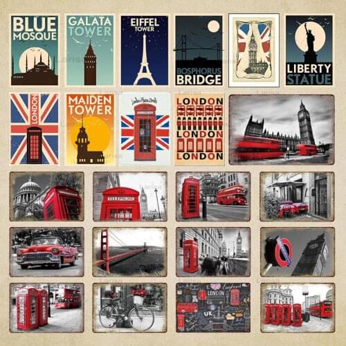 London Maiden Tower Metal Tin Sign Telephone Car Pub Home Wall Decor Bridge Signs Picture Art Metal Painting Wall Sticker
