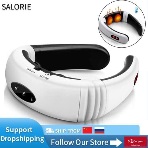 SALORIE Electric Neck Massager,Electric Neck Massager & Pulse Back 6 Modes Power Control Far Infrared Heating Pain Relief Tool