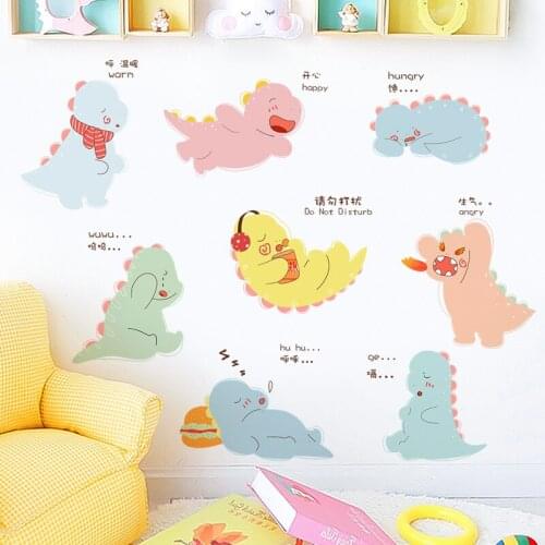 Cute Cartoon Dinosaurs Wall Stickers for Kids Rooms Living Room Bedroom Wall Decoration DIY Vinyl Wallpaper Art Decals