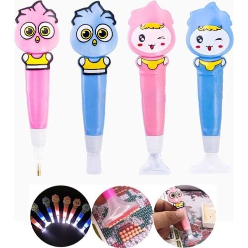 Cartoon Diamond Painting Drill LED Pen with Light Cross Kit Embroidery Painting Tools Glue Plastic Tray Set 5D DIY Drill Pen