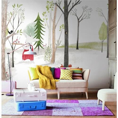 Cartoon Animal Wallpaper Mural 3d Wall Photo Mural for Baby Child Room Sofa Background 3d Rabbit Wall paper Murals Decor