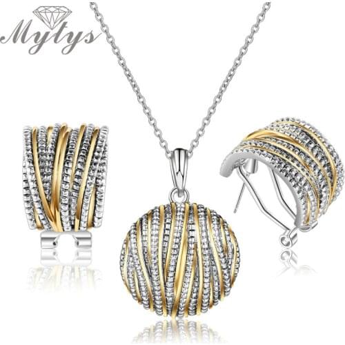 Mytys Brand New Design Geometry Line Intertwined Jewelry Sets Retro Antique Necklace Earrings Sets Original Statement Jewelry