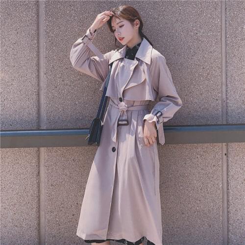 2020 new Korean Fashion Windbreaker Womens British style Spring Autumn Long Trench Coats female Overcoats m479