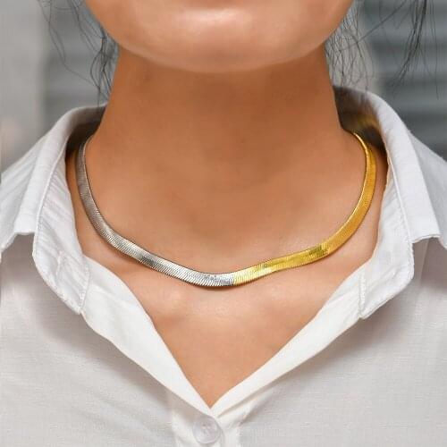 Gold Silver Color Snake Chain Necklace Chokers For Women Trendy Punk Asymmetry Clavicle Chain Necklace Statement Jewelry