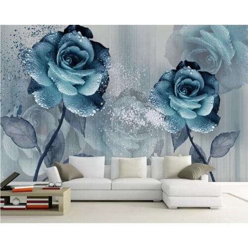 Beibehang Custom wallpaper watercolor blue beautiful flower sofa TV background wall living room bedroom 3d wallpaper decoration