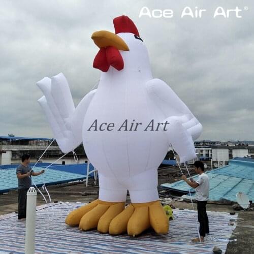 Popular new design 5m H giant white inflatable greeting rooster/ cock chinken animal model replica for advertising in store/farm