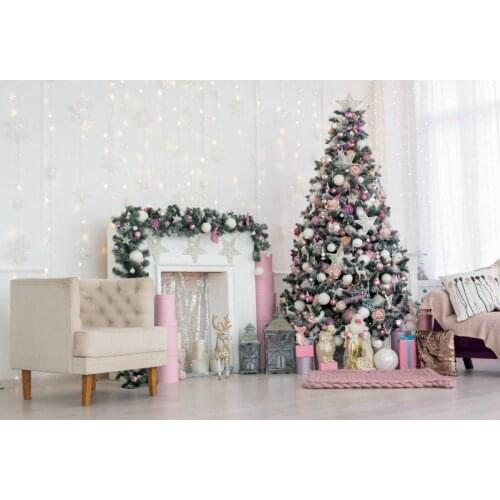 Christmas Decor Backdrop Christmas Tree Fireplace Light String Background New Year Xmas Party Decor Newborn Portrait Photo Booth