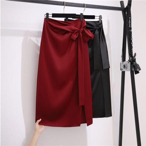 Mid-Length Satin Skirt With Split Female 2021 Spring Summer New Comfortable Draped Silky Ladies Slim Acetate Pencil Skirt zh278