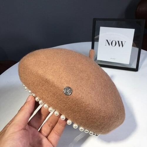 Woolen Pearl Beret Female Autumn And Winter Quality Painter Hat Elegant Warm Pumpkin Newsboy Cap Hat 2021 New Arrival Boina cap