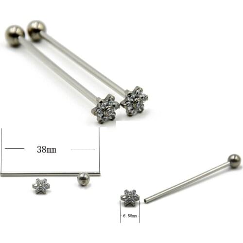 Showlove-2Pcs Surgical Steel steel Internally Barbell Ear Ring Flower Zircon Body Jewelry With Flat Head In The Back 14G