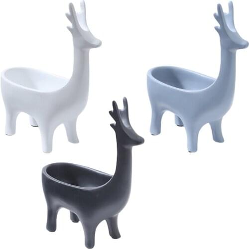 Nordic Resin Deer Ornament Key Holder Animal Statue Sculpture Desktop Storage Box Jewelry Organizer Home Decoration