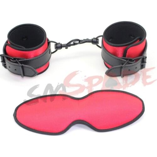 Smspade Sexy Red/pink Satin Adult Sex Handcuffs + Ankle Cuffs Sex Toy Set, Bondage Love Games Adult Sex Toys For Couples bdsm