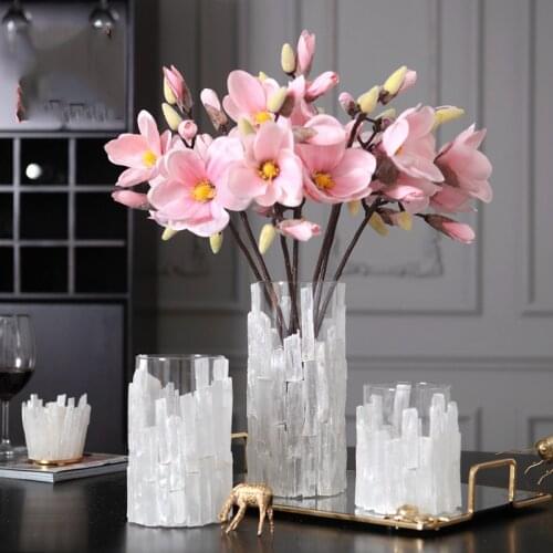 Modern Flower Vase Mosaic White Crystal Chip Glass Flower Pot For Homes Glass Wedding Tabletop Vase Counter Plant Vase Gift