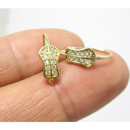 Rhinestone ear hooks 15.7x8.6mm Monstera Raw brass Earrings with drop bail -6pcs R2003