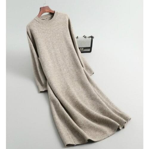 2019 New Alpaca Sweater Korean-Style Knit Solid Color Mid-Length Black Red Gray Dress 8-3019