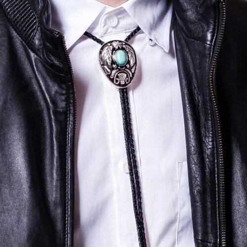 Western fashion bolo tie animal pattern natural stone zinc alloy leather collar support factory direct sale