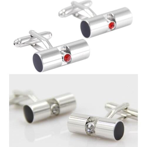 10pairs/lot Simple Silver Cylinder Crystal Cufflinks Business Style Cuff Links Mens Jewelry Accessory Wholesale