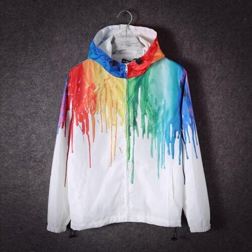 Women Men Spring Fall White Colorful Graffiti Hoodies Jacket Male Female Cardigan Sweatshirt Harajuku Streetwear Windbreaker