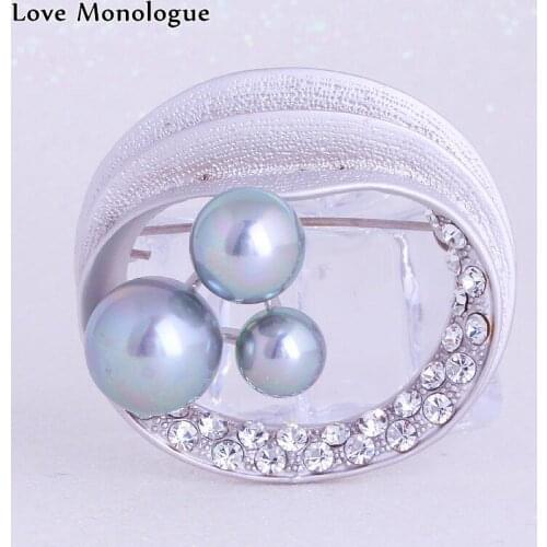 Love Monologue Vintage Brooches Gray Imitation Pearl & Crystal Brooch Pins For Women Jewelry T045 Box Packing