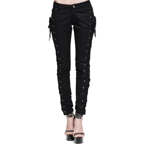 Steampunk Women Gothic Cotton Pants Full Length Twill Woven Fabric Strap Tight Pants High Waist Trousers Pantalones TRW105