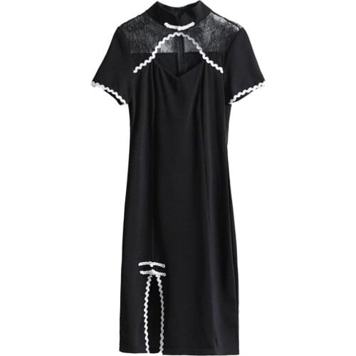 Large modified cheongsam summer new lace split dress retro Chinese womens wear