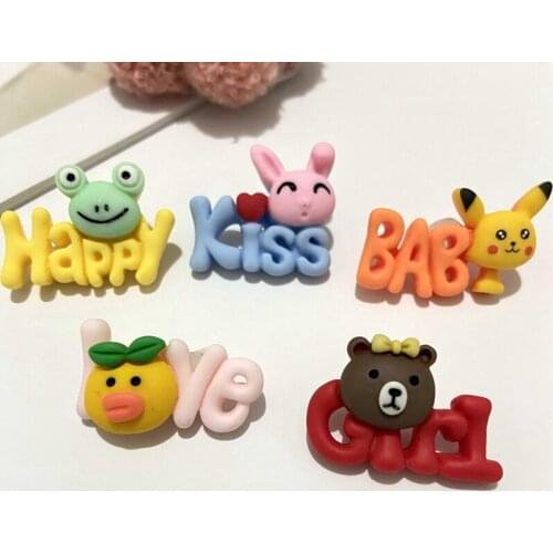 10Pcs 'KISS' 'LOVE' Letter Cartoon 3D Animal Cabochon Resin Planar Home Decoration Patches Botton DIY Hairpin Girls Accessories