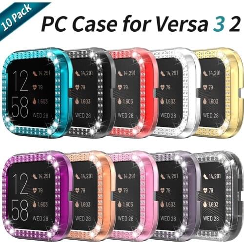 10 Pack Women Diamond PC Cover for Fitbit Versa 3 2 1 Sense Watch Case Protective Shell for Versa Lite Lightweight Bumper