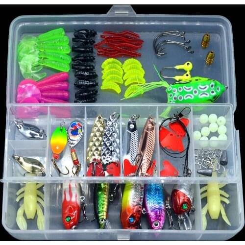 109 Pieces Fishing Lure Kit Spoons Minnow Popper Crank VIB Pencil Worm Frog Metal Bait Hook Tackle Accessories