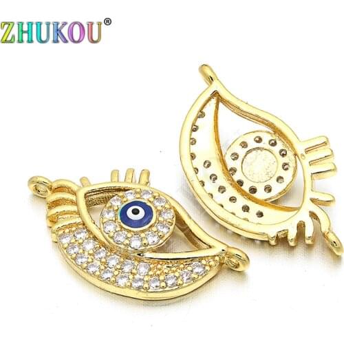 13*22mm Brass Cubic Zirconia Evil Eyes Connectors for DIY Necklace & Bracelet Jewelry Findings, Hole: 1mm, Model: VS25