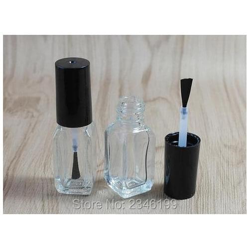 3ML Nail Oil Glass Bottle, Transparent Glass With Black Brush Nail Oil Bottle, Square Bottom Plastic Black Screw Cap, 30pcs/lot