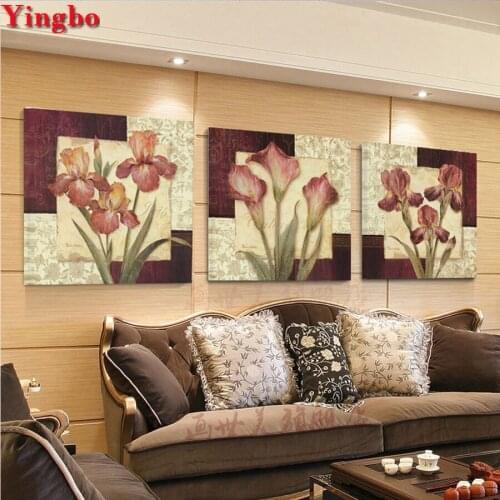 3 PCS Home Decorative Needlework 5D DIY Diamond Embroidery Iris Flower full Square Drill Rhinestone Painting Diamond Mosaic Kit