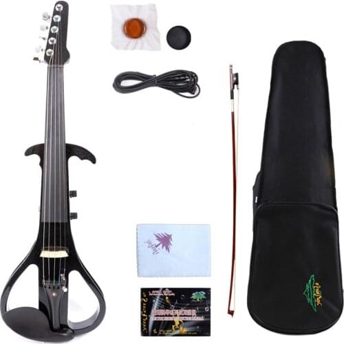 Yinfente 4/4 5 string BLACK GUITAR HEAD Electric Silent Violin natural wood Free Case&Bow&Rosin#EV3