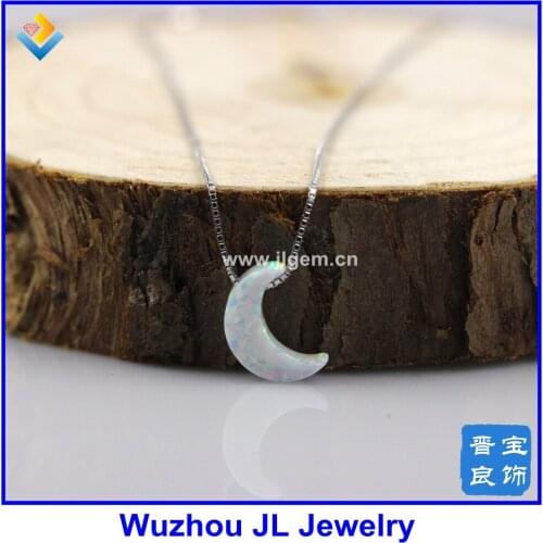 8*11MM 1pc Moon Shape Gem Fashion Op17 Synthetic Opal Necklaces Sterling Silver Fashion Necklace For Women
