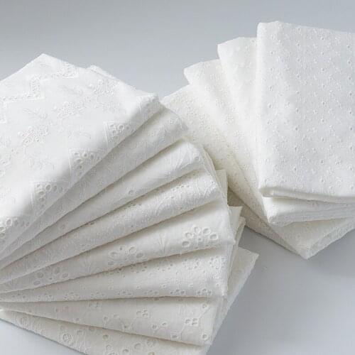 Embroidery White Lace Fabric Pure Cotton By The Yard for Wedding Dress Fashion Skirt Sew Hollow Cloth Summer Textile Per Meter