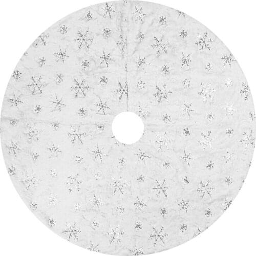 White Plush Christmas Tree Skirt with Silver Sequins Snowflake Xmas Party Decor New 2020