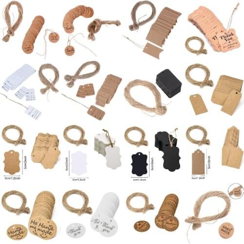 100pc Kraft Paper Tags DIY Handmade/Thank You Multi Style Crafts Hang Tag With Rope Labels Gift Wrapping Supplies Wedding Favors
