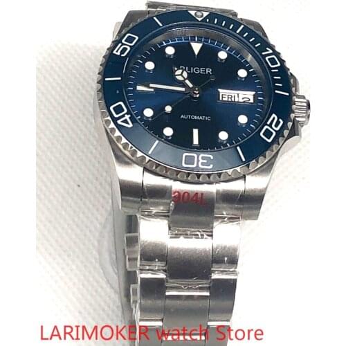 Mens luxury sports and leisure waterproof mens 904L stainless steel strap bracelet watch mh36 mechanical clock drak blue bezel