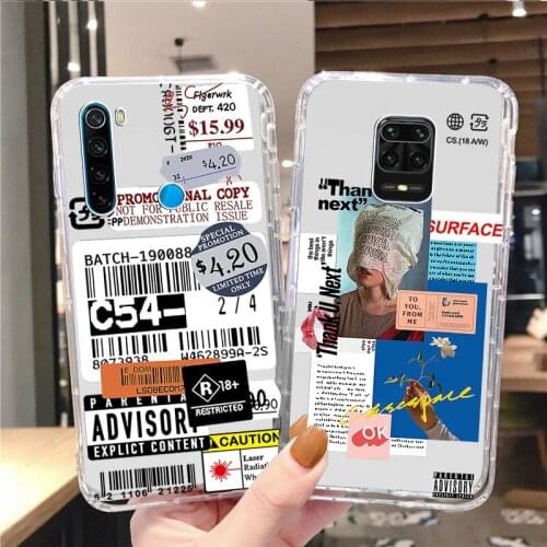 Retro Label Popular Barcode Transparent Phone Case for Mi10 Mi9T MiA2 MiA3 Mi11 Pro Lite Ultra Redmi Note 6 7 8 9 TPU Cover