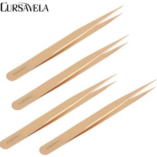 CURSAVELA Extension Lashes Tweezers Stainless Steel Non-magnetic Straight Pincet Grafting Eyelashes Tweezers Makeup Vendor 1PCS