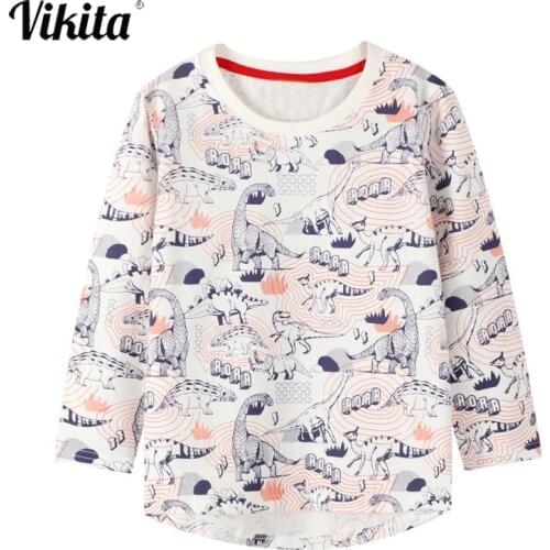 Kids T Shirts Boys Long Sleeve Tops Cartoon Dinosaur Print Girls Cotton T-shirts For Spring Autumn Children Clothing Baby Tops