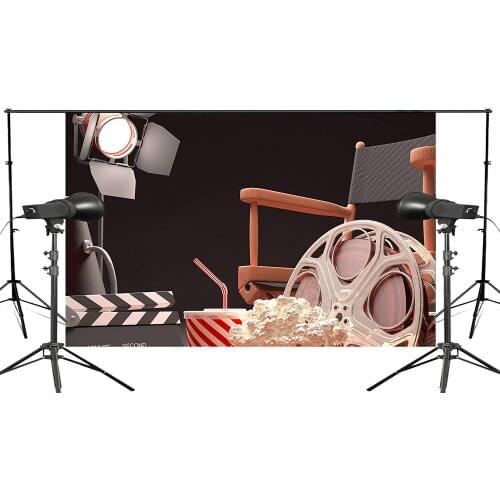Black Background Projector Chair Popcorn Cola Retro Cinema Scene Studio Photography Background 150x220cm