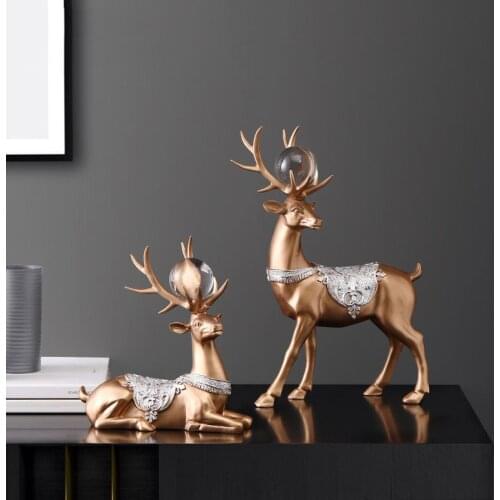 Creative Luxury fortune deer Statue Resin sculpture Crafts Simple Living Room Ornaments Home Office Store Decors Decorations