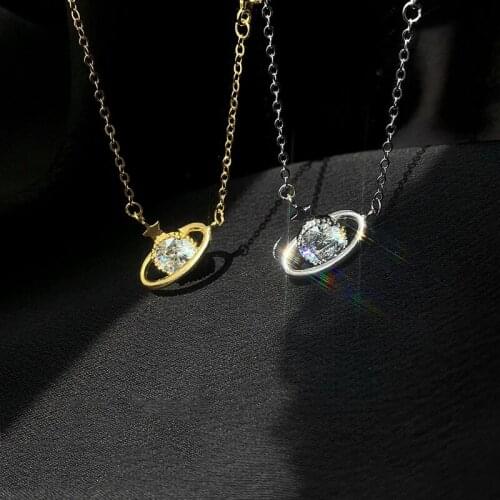 LSC70 925 Sterling Silver Planet-shape Necklace for Women Exquisite Zircon Clavicle Chain Necklace Jewelry