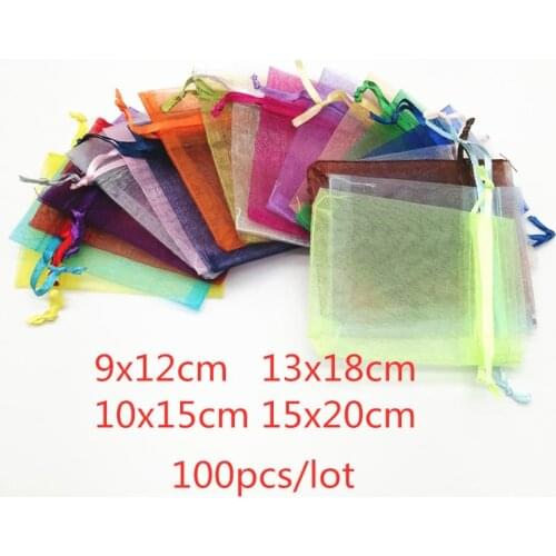 100pcs 9x12 10x15 13x18 15x20cm Organza Bags Jewelry Pouches Jewelry Packaging Bag Jewellery Bag Packaging For Jewelry Bags