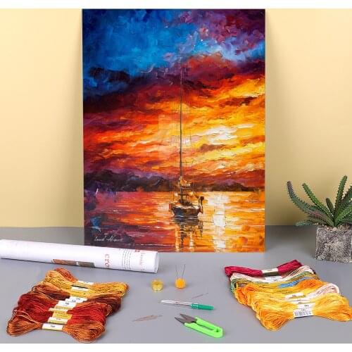 Color Waves Printed Canvas 11CT Cross-Stitch Full Kit DIY Embroidery DMC Threads Hobby Handiwork Handmade Promotions