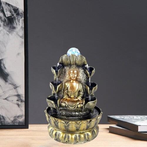 Buddha Tabletop Water Fountain Flowing Water Sculpture Resin Ornament Decor