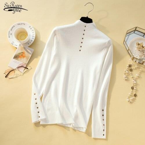 2021 Autumn and Winter Slim Pullover Women New Solid Half Turtleneck Womens Knitwear Plain Long Sleeve Knitwear OL Style 10989